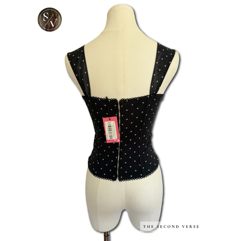 Edikted Marcella Wide Strap Mesh Corset Top Black White Polka Dot S16840 Size Sm - Picture 4 of 11